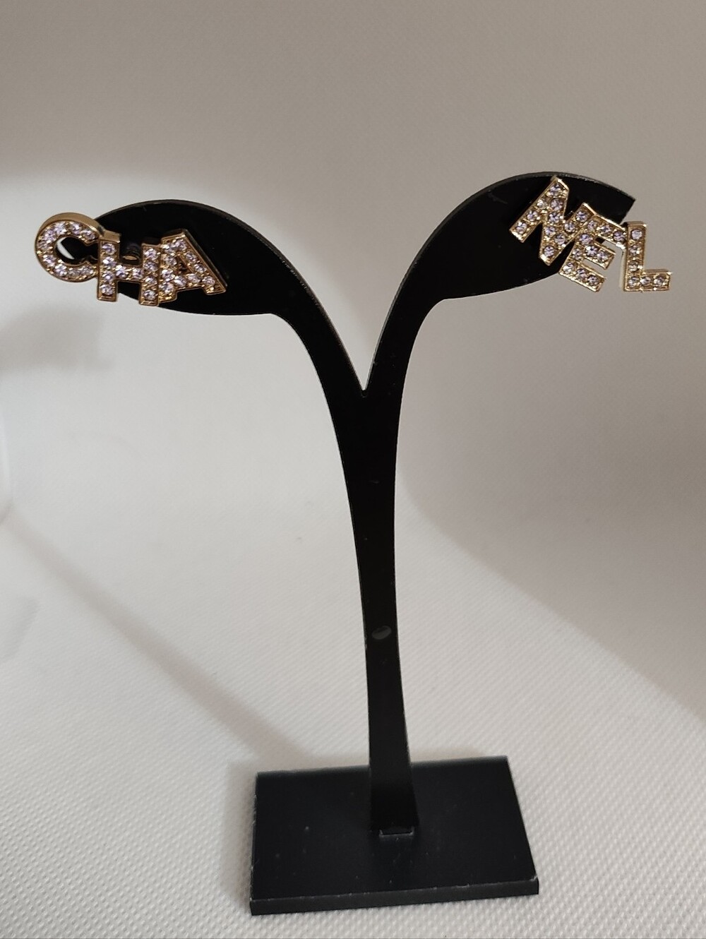 Gold Crystal Letter Stud Earrings - CHA / NEL